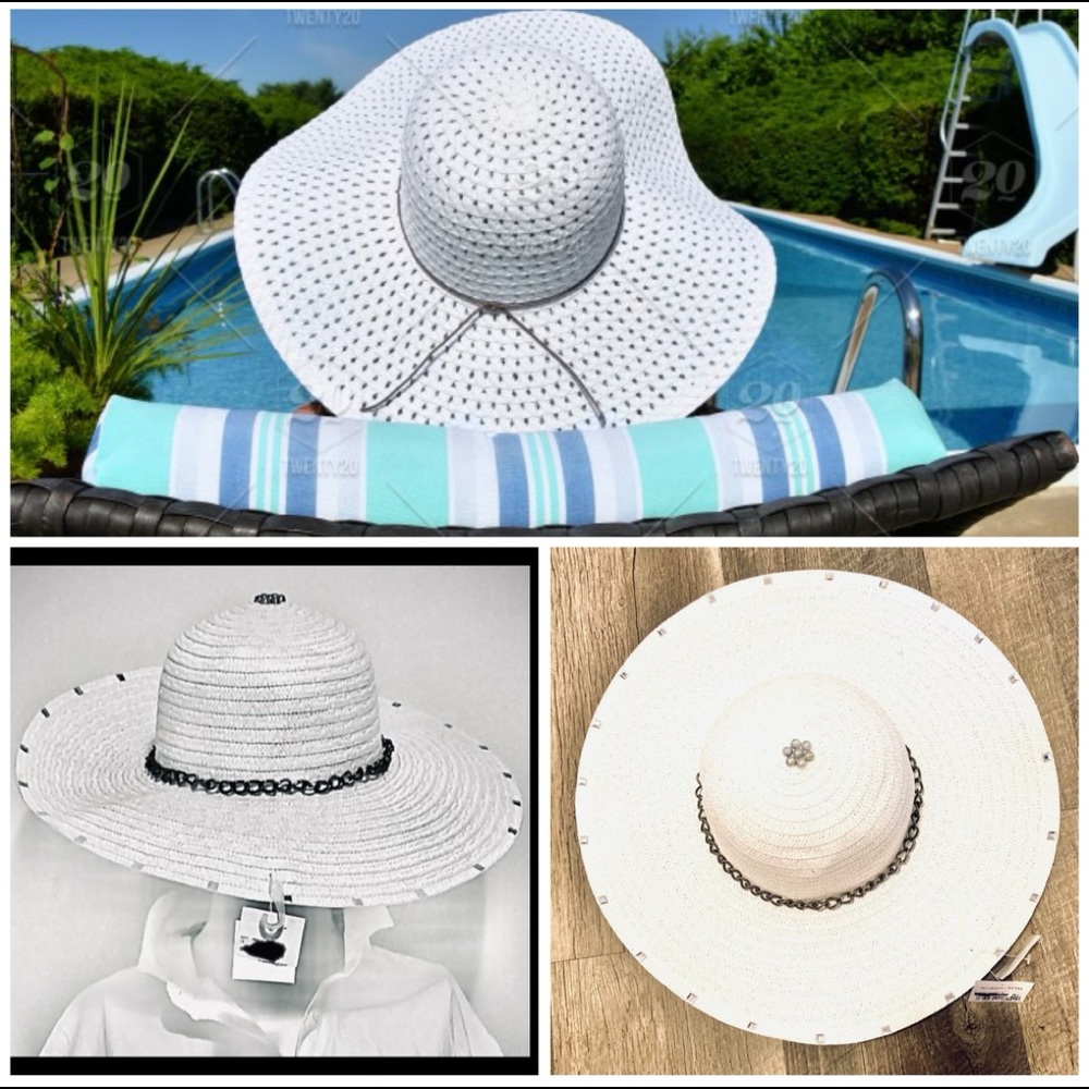 🆕🌞STUD & CHAIN STRAW FLOPPY SUN HAT🌞🆕